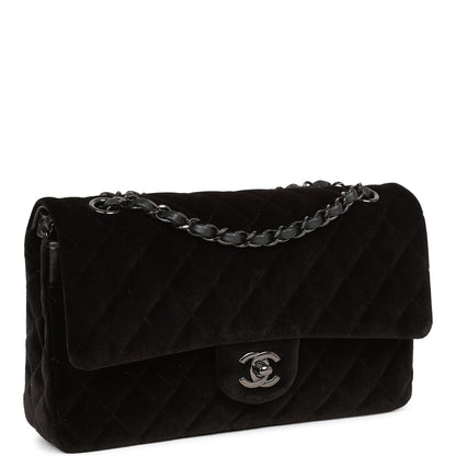 Pre-owned Chanel Medium Classic Double Flap Bag Black Velvet Ruthenium Hardware