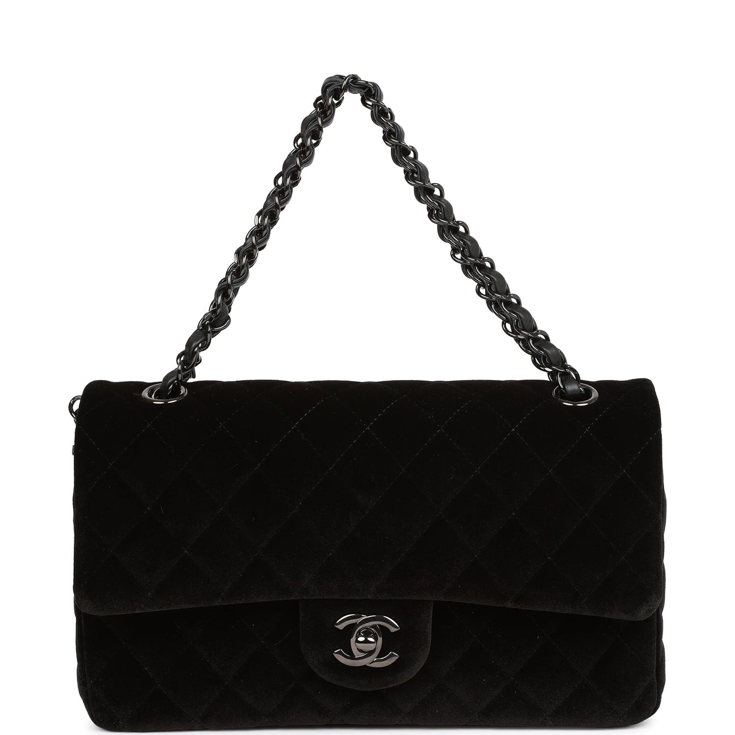 Pre-owned Chanel Medium Classic Double Flap Bag Black Velvet Ruthenium Hardware