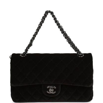 Pre-owned Chanel Medium Classic Double Flap Bag Black Velvet Ruthenium Hardware
