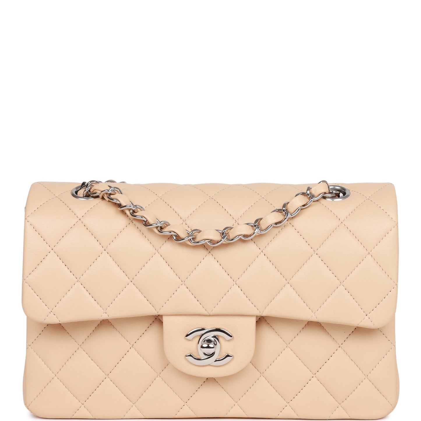 Chanel Small Classic Double Flap Beige Clair Lambskin Silver Hardware