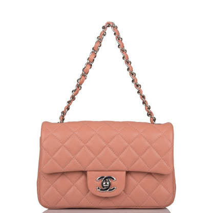 Chanel Mini Rectangular Flap Bag Rose Lambskin Silver Hardware
