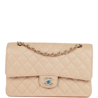 Chanel Medium Classic Double Flap Bag Beige Iridescent Caviar Light Gold Hardware