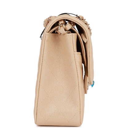 Chanel Medium Classic Double Flap Bag Beige Iridescent Caviar Light Gold Hardware