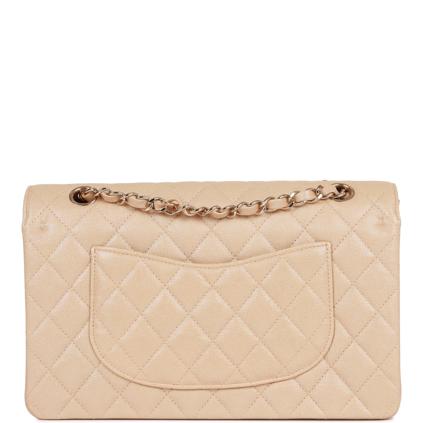 Chanel Medium Classic Double Flap Bag Beige Iridescent Caviar Light Gold Hardware