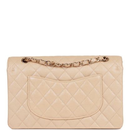 Chanel Medium Classic Double Flap Bag Beige Iridescent Caviar Light Gold Hardware