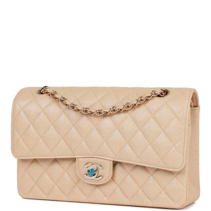 Chanel Medium Classic Double Flap Bag Beige Iridescent Caviar Light Gold Hardware