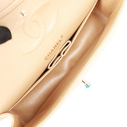 Chanel Medium Classic Double Flap Bag Beige Iridescent Caviar Light Gold Hardware