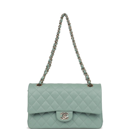 Chanel Medium Classic Double Flap Bag Green Caviar Light Gold Hardware