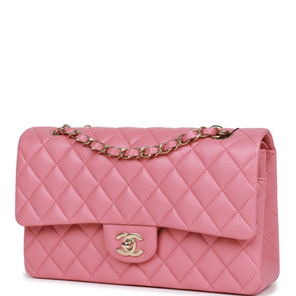 Chanel Medium Classic Double Flap Bag Dark Pink Caviar Light Gold Hardware