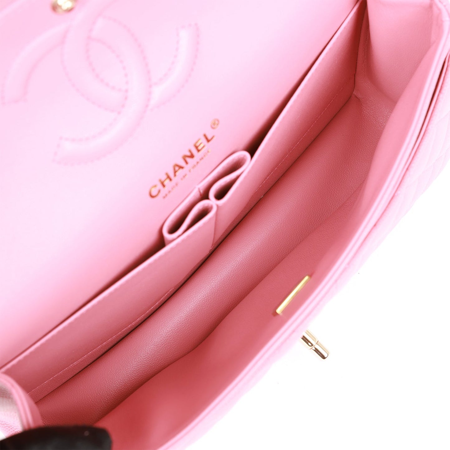 Chanel Medium Classic Double Flap Bag Dark Pink Caviar Light Gold Hardware