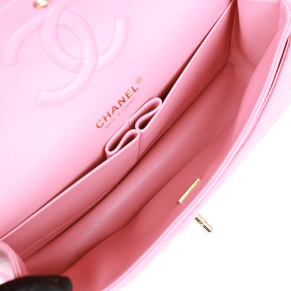 Chanel Medium Classic Double Flap Bag Dark Pink Caviar Light Gold Hardware