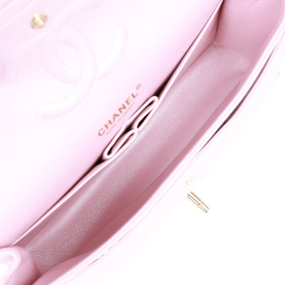 Chanel Medium Classic Double Flap Bag Pink Iridescent Lambskin Light Gold Hardware