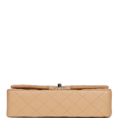 Chanel Medium Classic Double Flap Bag Beige Lambskin Silver Hardware
