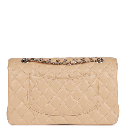 Chanel Medium Classic Double Flap Bag Beige Caviar Silver Hardware