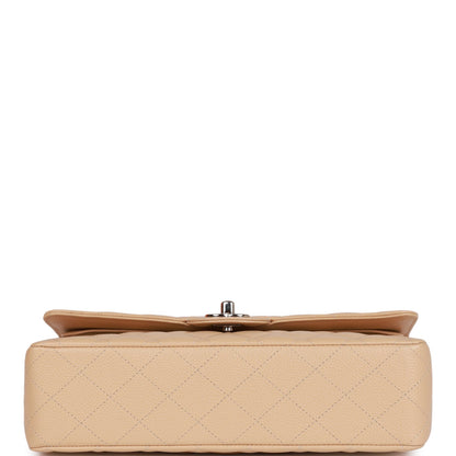 Chanel Medium Classic Double Flap Bag Beige Caviar Silver Hardware