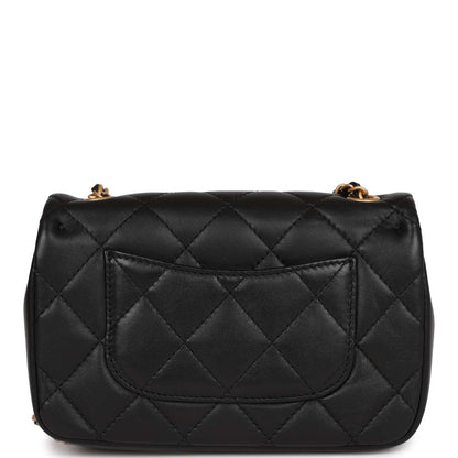Chanel Mini Rectangular Heart Flap Bag Black Lambskin Aged Gold Hardware