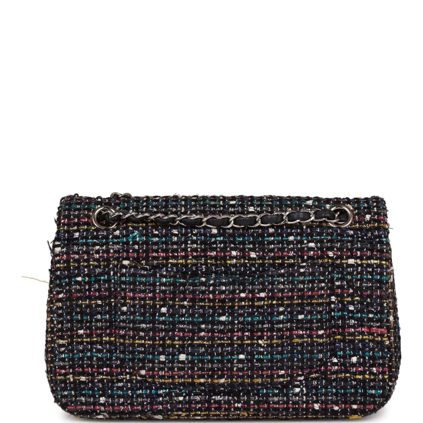 Pre-owned Chanel Medium Classic Double Flap Bag White and Black Tweed Boucle Silver Hardware