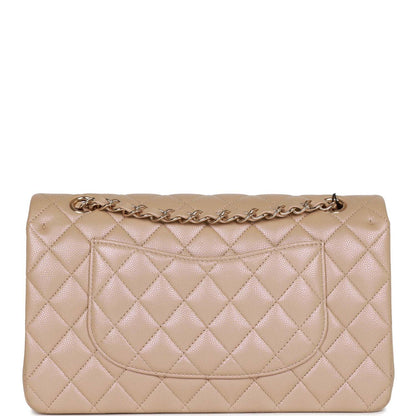 Chanel Medium Classic Double Flap Bag Beige Iridescent Caviar Light Gold Hardware