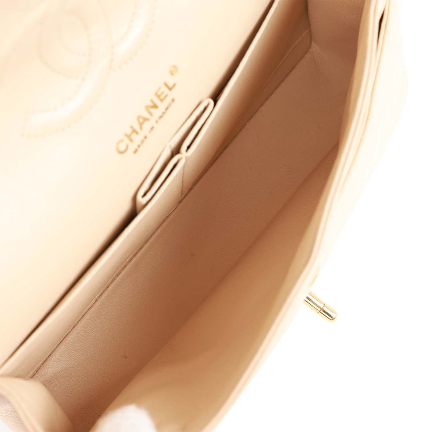 Chanel Medium Classic Double Flap Bag Beige Caviar Gold Hardware