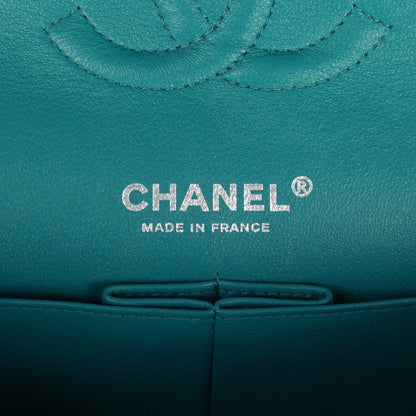 Pre-owned Chanel Medium Classic Double Flap Bag Blue Lambskin Silver Hardware