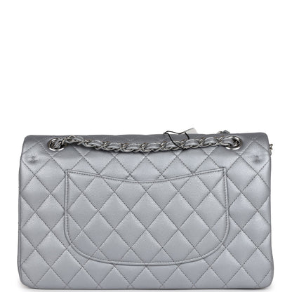 Chanel Medium Classic Double Flap Silver Caviar Silver Hardware