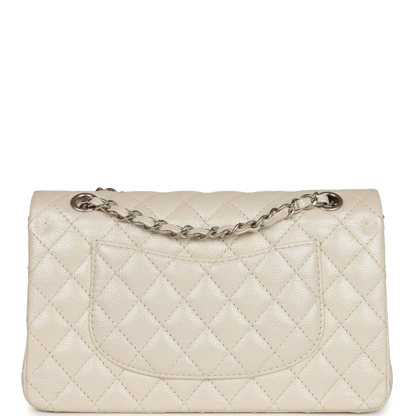Pre-owned Chanel Medium Classic Double Flap Pearlescent Ivory Caviar Brushed Silver Hardware