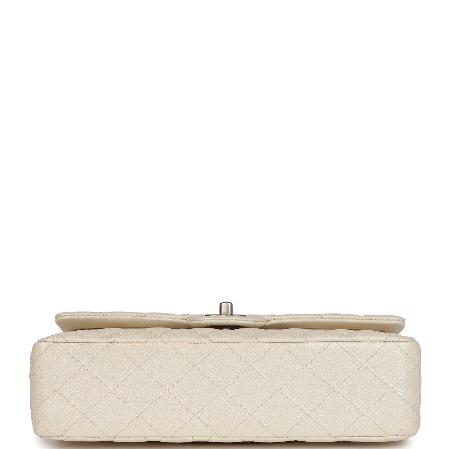 Pre-owned Chanel Medium Classic Double Flap Pearlescent Ivory Caviar Brushed Silver Hardware