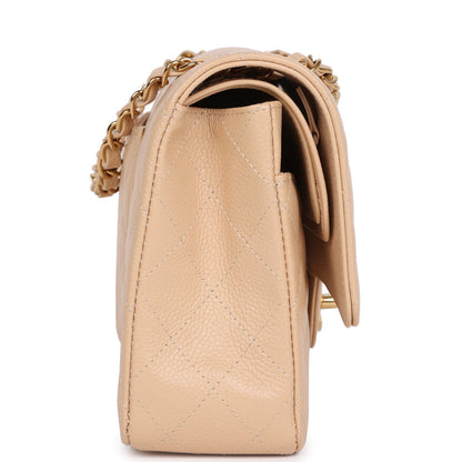 Chanel Medium Classic Double Flap Bag Beige Caviar Gold Hardware