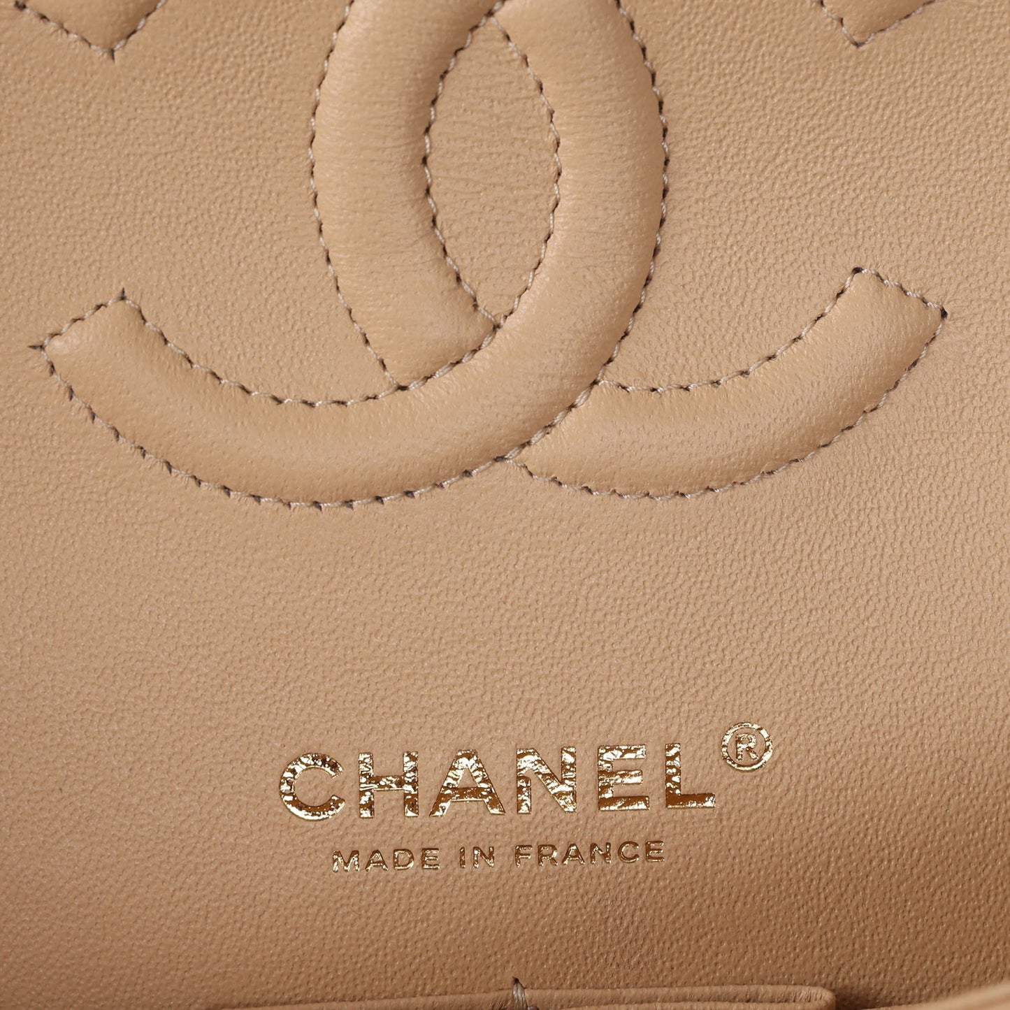 Chanel Medium Classic Double Flap Bag Beige Caviar Gold Hardware