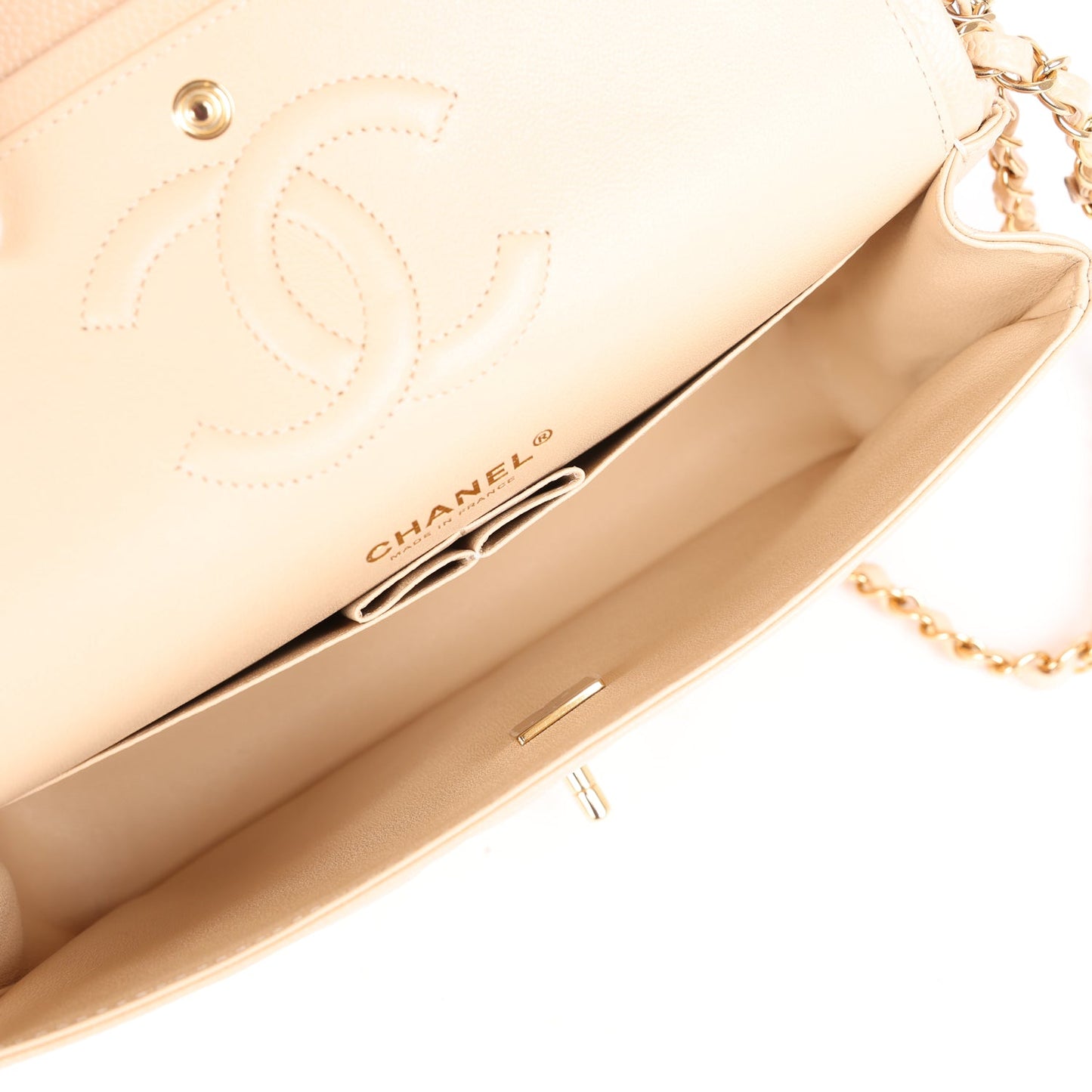 Chanel Medium Classic Double Flap Bag Beige Caviar Gold Hardware