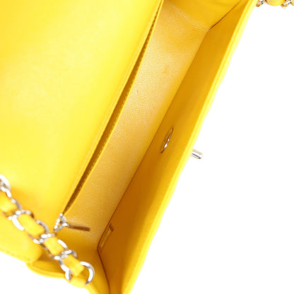 Pre-owned Chanel Mini Rectangular Flap Yellow Chevron Caviar Silver Hardware