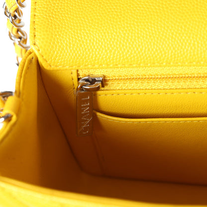 Pre-owned Chanel Mini Rectangular Flap Yellow Chevron Caviar Silver Hardware