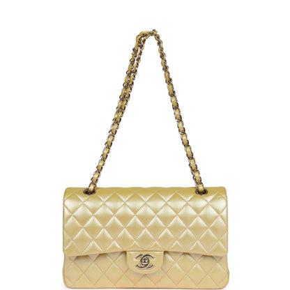 Chanel Medium Classic Double Flap Bag Yellow Iridescent Caviar Light Gold Hardware