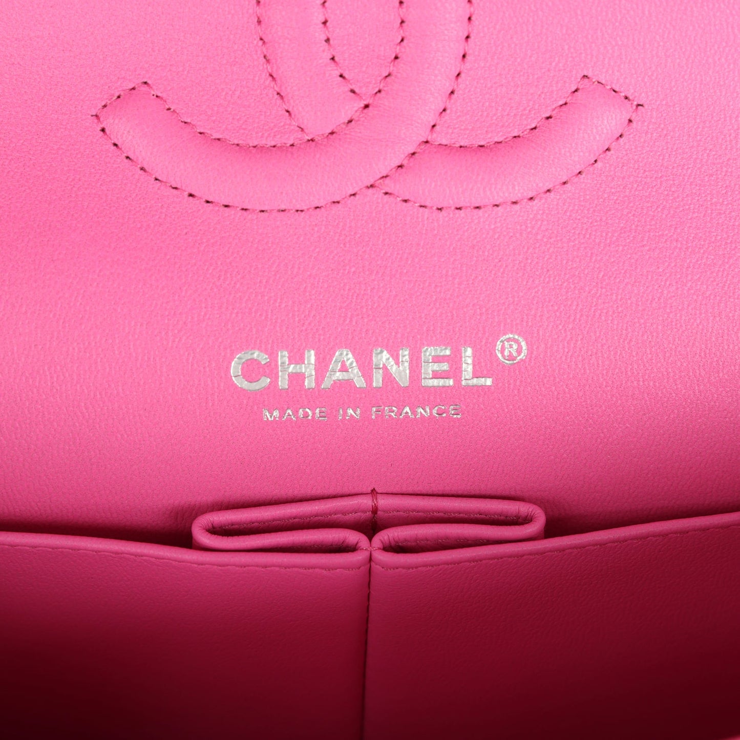 Chanel Medium Classic Double Flap Dark Pink Lambskin Silver Hardware