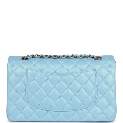 Chanel Medium Classic Double Flap Bag Light Blue Iridescent Calfskin Gold Hardware