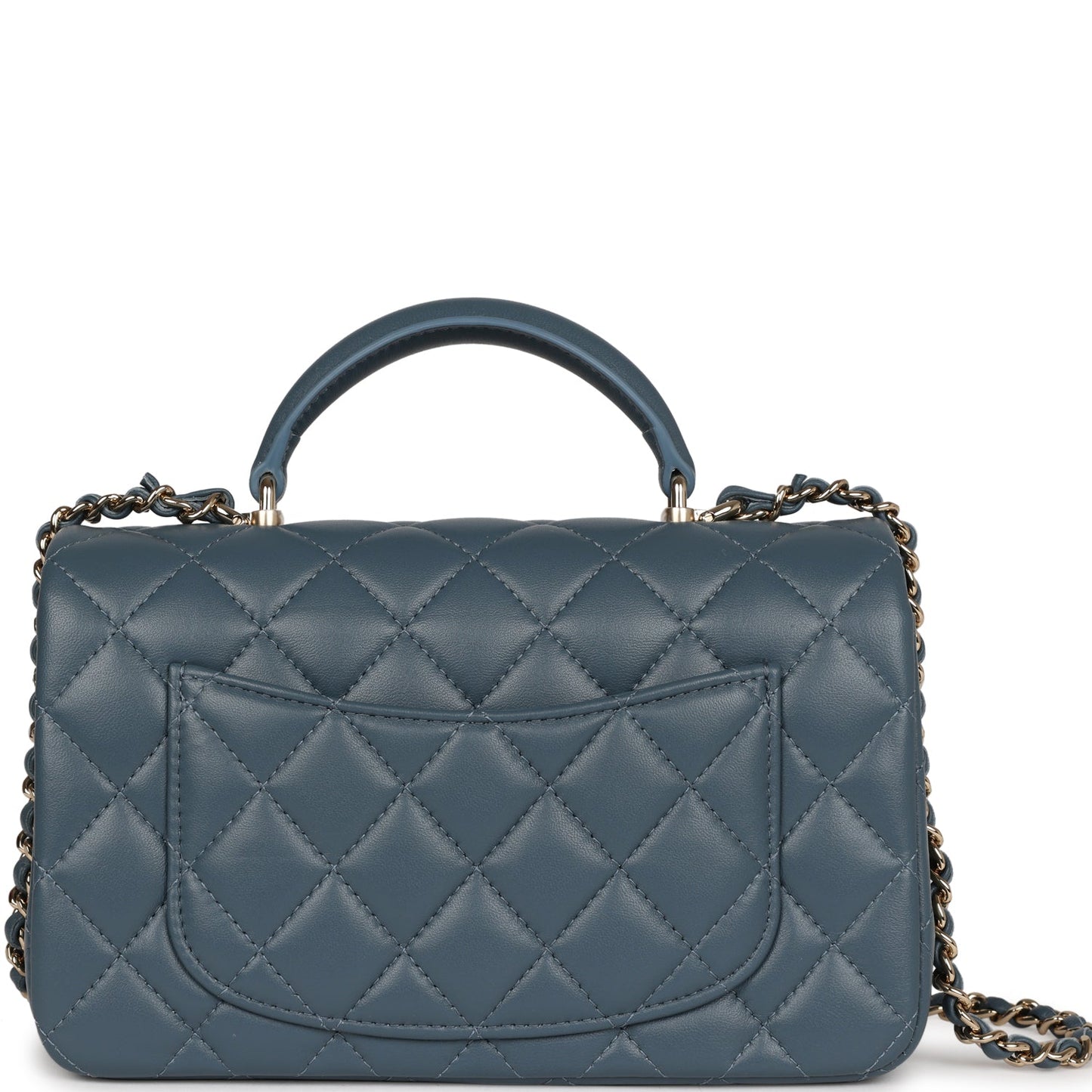 Chanel Mini Rectangular Flap with Top Handle Blue Lambskin Light Gold Hardware