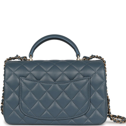 Chanel Mini Rectangular Flap with Top Handle Blue Lambskin Light Gold Hardware