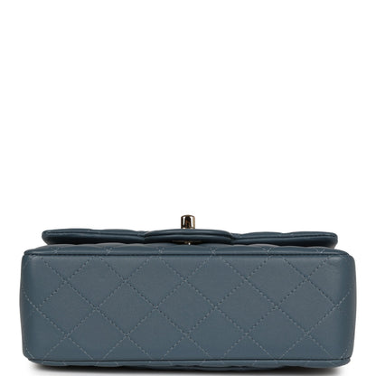 Chanel Mini Rectangular Flap with Top Handle Blue Lambskin Light Gold Hardware