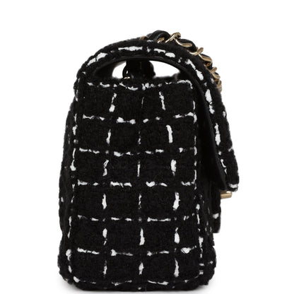 Chanel Mini Classic Rectangular Flap Black and White Tweed Gold Hardware