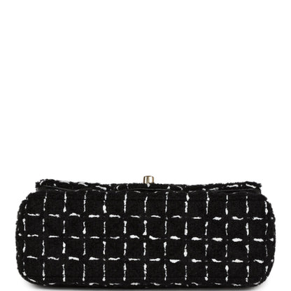 Chanel Mini Classic Rectangular Flap Black and White Tweed Gold Hardware