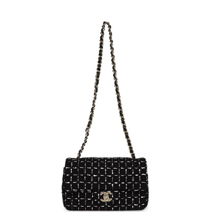 Chanel Mini Classic Rectangular Flap Black and White Tweed Gold Hardware