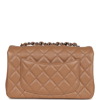 Chanel Mini Rectangular Flap Dark Beige Lambskin Silver Hardware