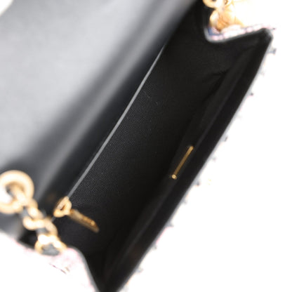 Chanel Pearl Crush Mini Square Flap Bag Pink and Black Tweed Antique Gold Hardware