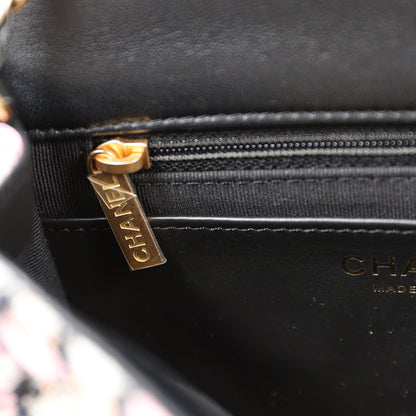 Chanel Pearl Crush Mini Square Flap Bag Pink and Black Tweed Antique Gold Hardware