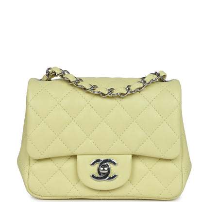 Chanel Mini Square Flap Bag Lime Lambskin Silver Hardware