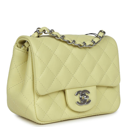 Chanel Mini Square Flap Bag Lime Lambskin Silver Hardware