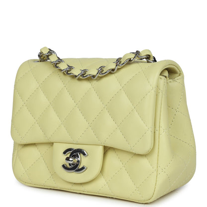 Chanel Mini Square Flap Bag Lime Lambskin Silver Hardware