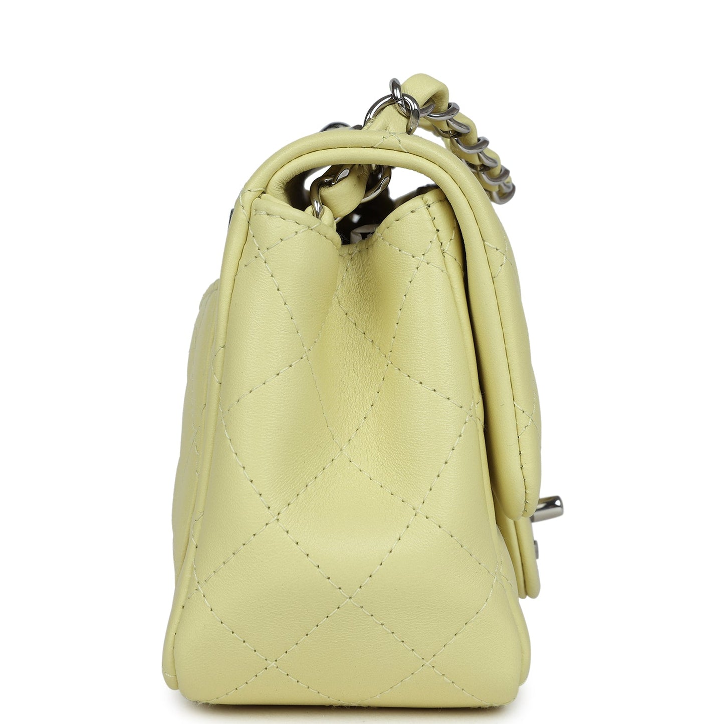 Chanel Mini Square Flap Bag Lime Lambskin Silver Hardware