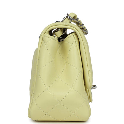 Chanel Mini Square Flap Bag Lime Lambskin Silver Hardware