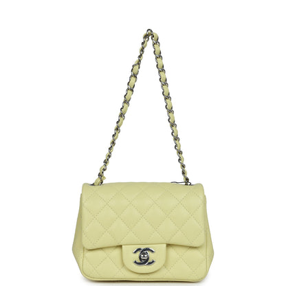 Chanel Mini Square Flap Bag Lime Lambskin Silver Hardware